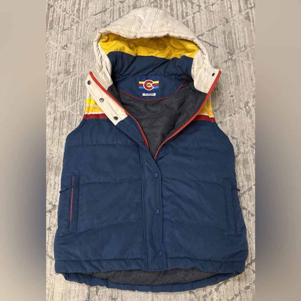 VTG Yo Colorado Epic Fader Puffer Vest Unisex SZ L Hooded - Picture 2 of 8